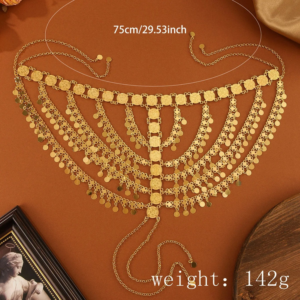 Creative Arabic Headwear: Popular in Middle East, Europe and America, Gold Alloy Coin Fringe Headband Hair Chain