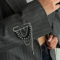 Black Crystal Heart Pendant Brooches Women Irregular CCB Beaded Chain Multi-Layer Tassel Brooch Pin Pants Ankle Chain Jewelry