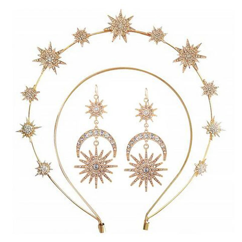 Halo Crown Stars Goddess Crown Halo Headband  and Crowns for Women Boho Bridal Wedding Headpiece