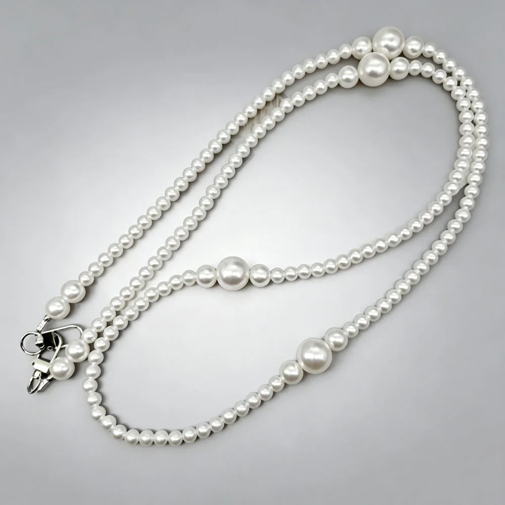 White Pearl Beaded Phone Crossbody Strap Fashion Hands-Free Shoulder Phone Long Lanyard for Women Universal Cell Phone Chains