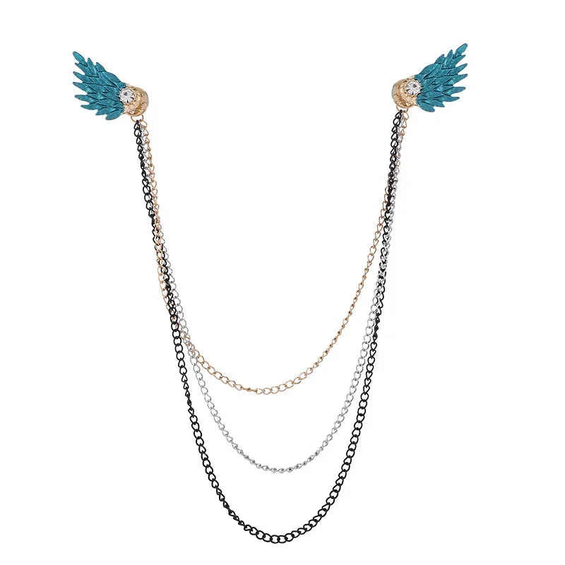 Vintage Fixed Wings Brooch Jewelry Luxury Tassel Chain Female Neckline Dress Shirt Collar Pin Decoration Men Women Accessories
