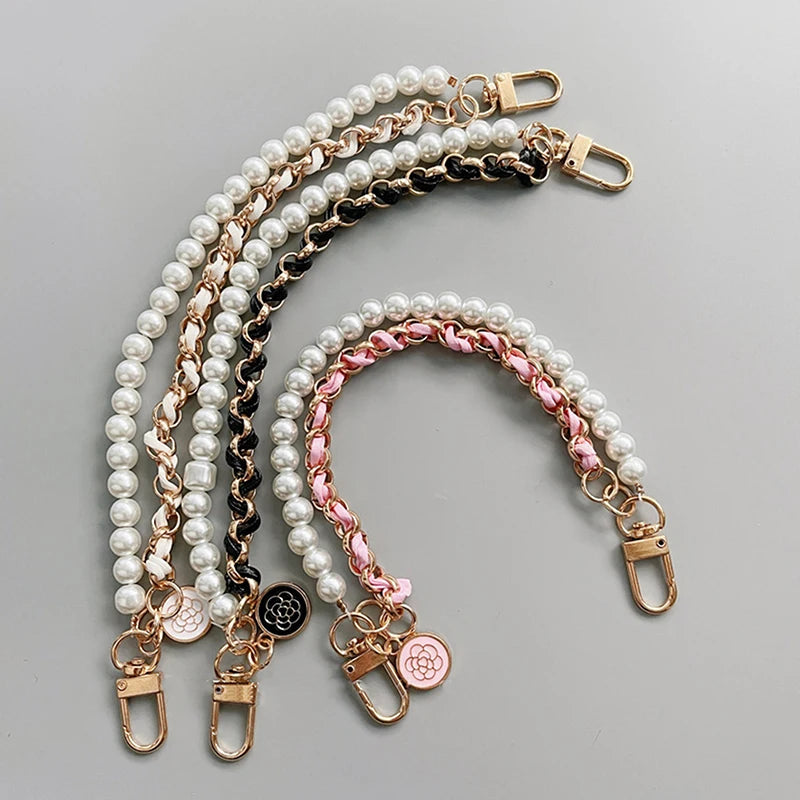 1PC Vintage Pearl Bag Strap For Handbag Double Layer Chain Pearl Phone Lanyard Exquisite Purse Replacement Handles Bag Accessory