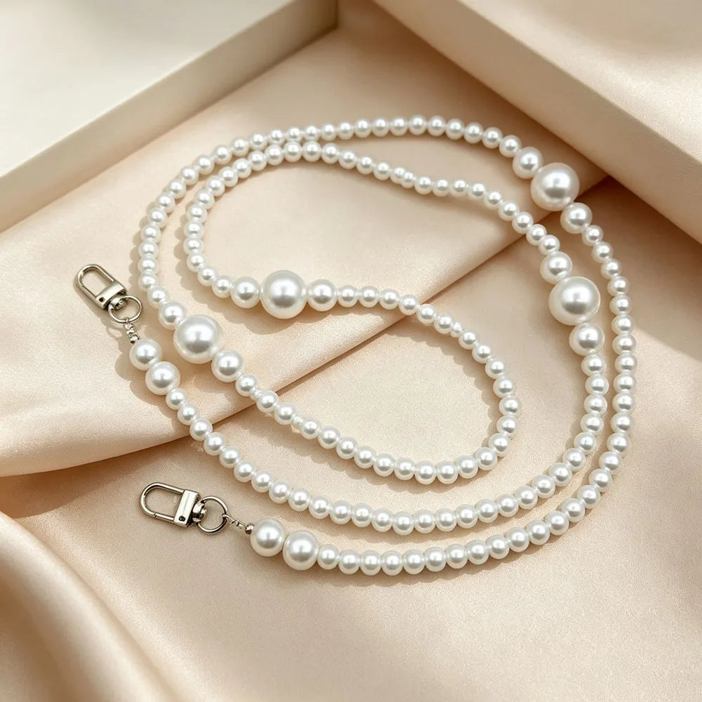 White Pearl Beaded Phone Crossbody Strap Fashion Hands-Free Shoulder Phone Long Lanyard for Women Universal Cell Phone Chains