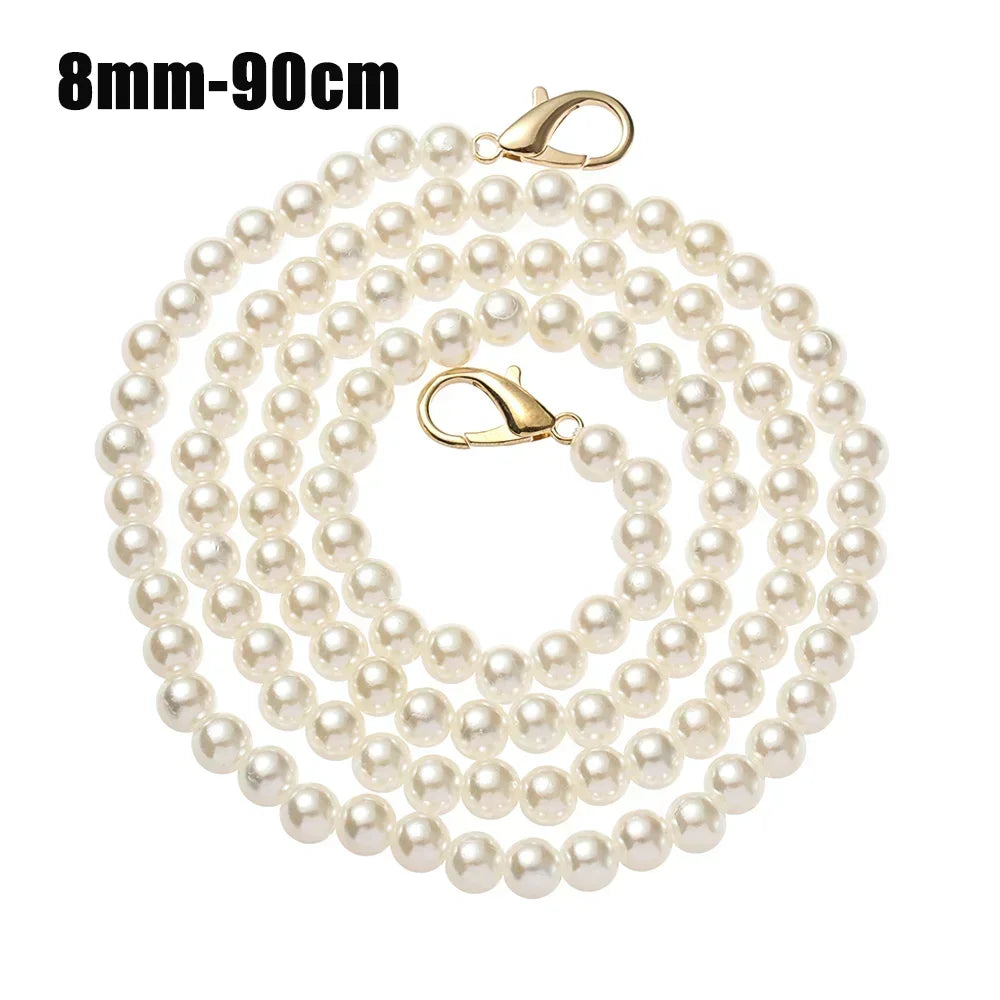 8/10mm Pearl Strap for Bags Handbag Handles DIY purse Replacement Long Beaded Chain for Shoulder Bag Straps Pearl Belt