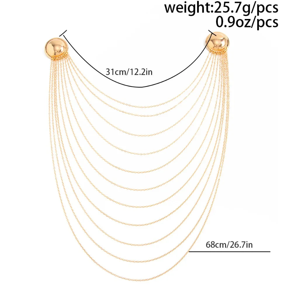 Double Round Buckle Pin Multi-layer Imitation Pearl Chain Long Tassel Brooches for Women Dress Decoration Suit Lapel Pin Jewelry
