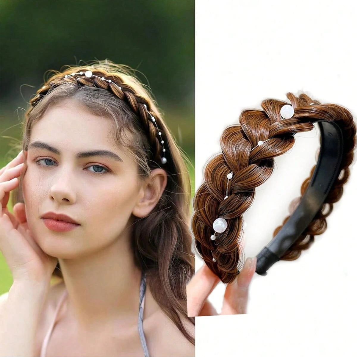 1pcs Stylish Anti slip Fishbone Braid Wig One piece Headband Women's Hair Accessories Suitable for Dress