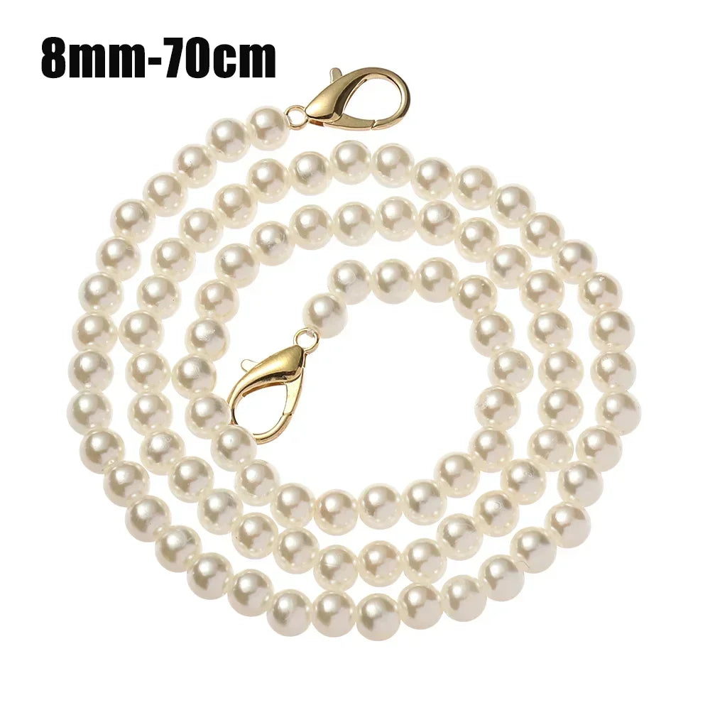 8/10mm Pearl Strap for Bags Handbag Handles DIY purse Replacement Long Beaded Chain for Shoulder Bag Straps Pearl Belt