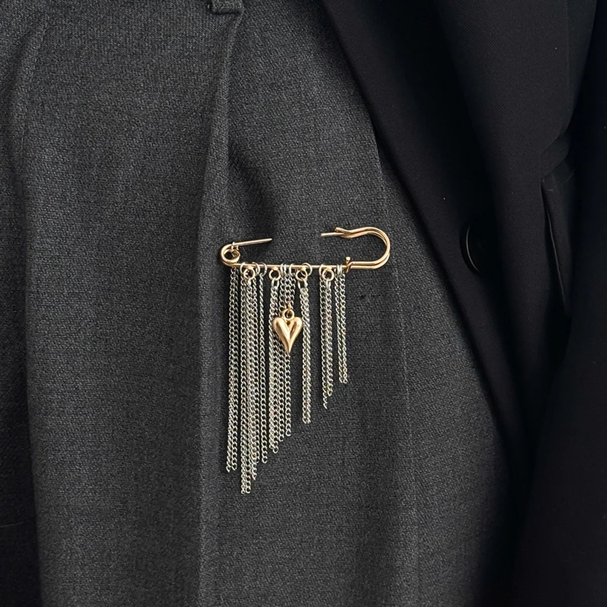 Love Heart Pendant Safety Pin for Pants Shortening Decorative Chain Tassel Hem Clip Versatile Minimalist Metal
