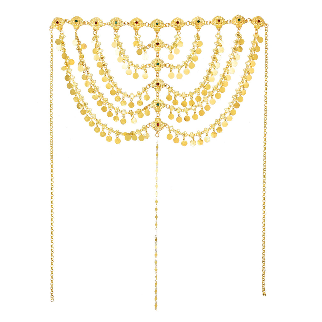 Ethnic Gold Plated Multi Layer Chain Geometry Tassel Headband Arabic Turkey Kurdish Hair Jewelry Wedding Festival Head Wear Gift