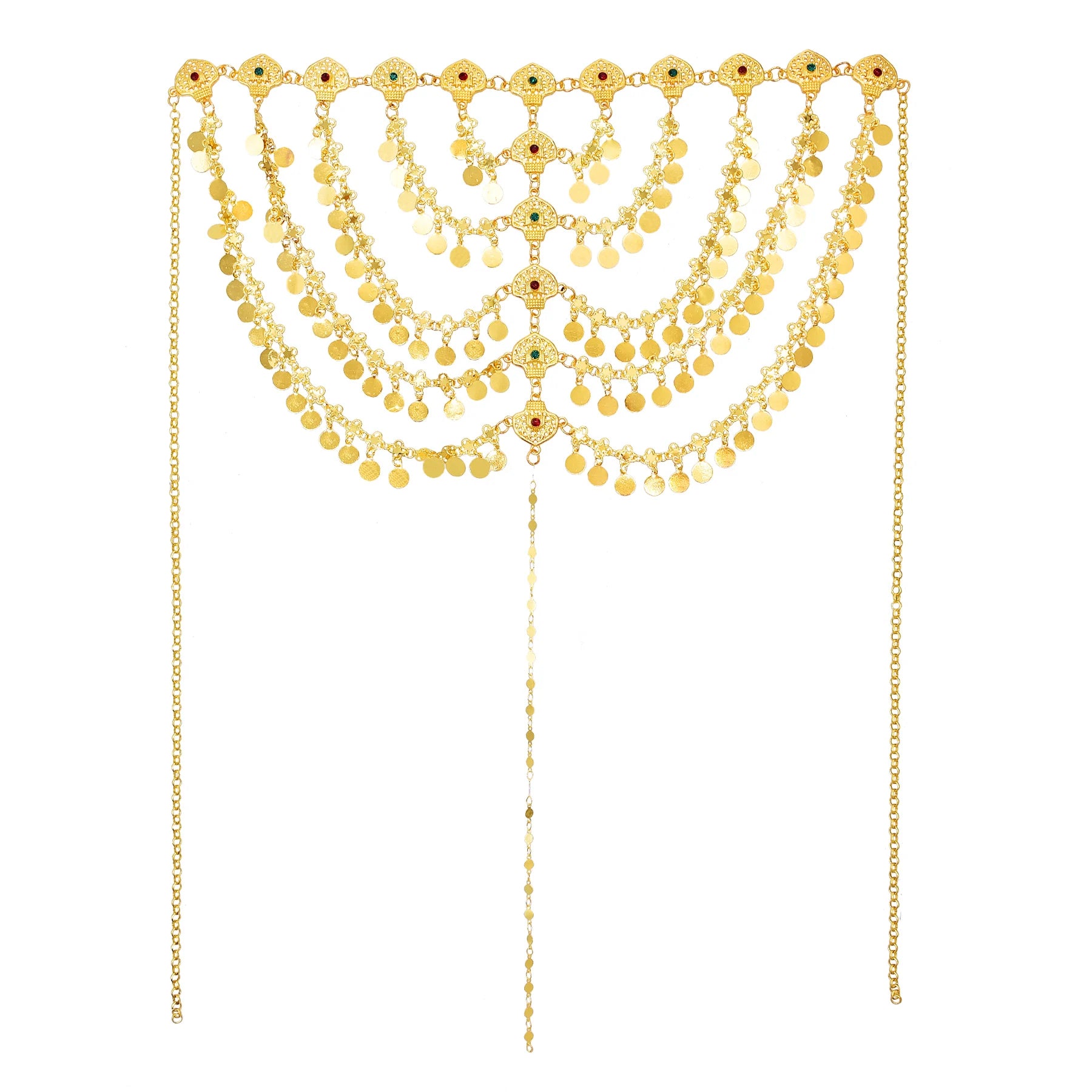 Ethnic Gold Plated Multi Layer Chain Geometry Tassel Headband Arabic Turkey Kurdish Hair Jewelry Wedding Festival Head Wear Gift