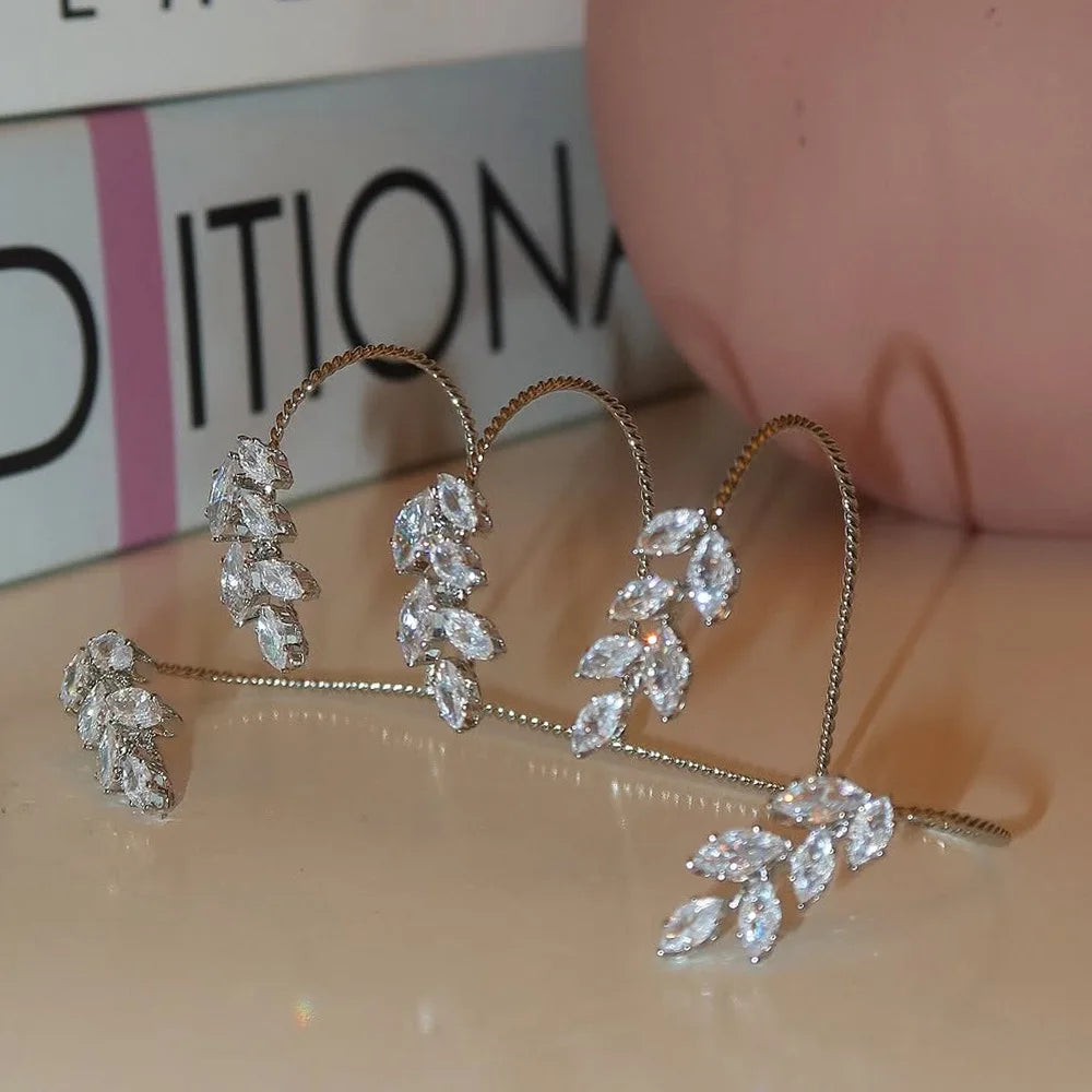 Fashion Cubic Zirconia Leaf Bracelet Cuff for Women Luxury Full Zircon Palm Open Bangle Hand Accessories Wedding Bridal Jewelry