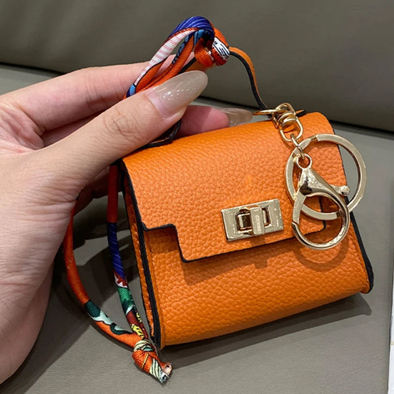 Mini Gorgeous Bag Pendant Cute Square Handbag Earphone Mini Premium Leather Creative Car Key Chain Pendant Decoration Gift Charm