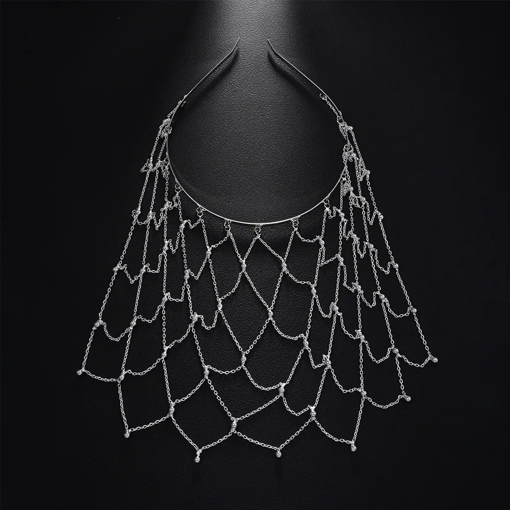 Handmade Hollow Mesh Headpiece Cap Belly Dance Hair Accessories Fashion Design Tassel Metal Head Chain Hat Wedding Jewelry Gift
