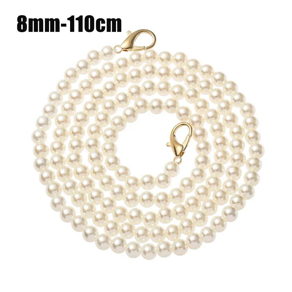 8/10mm Pearl Strap for Bags Handbag Handles DIY purse Replacement Long Beaded Chain for Shoulder Bag Straps Pearl Belt