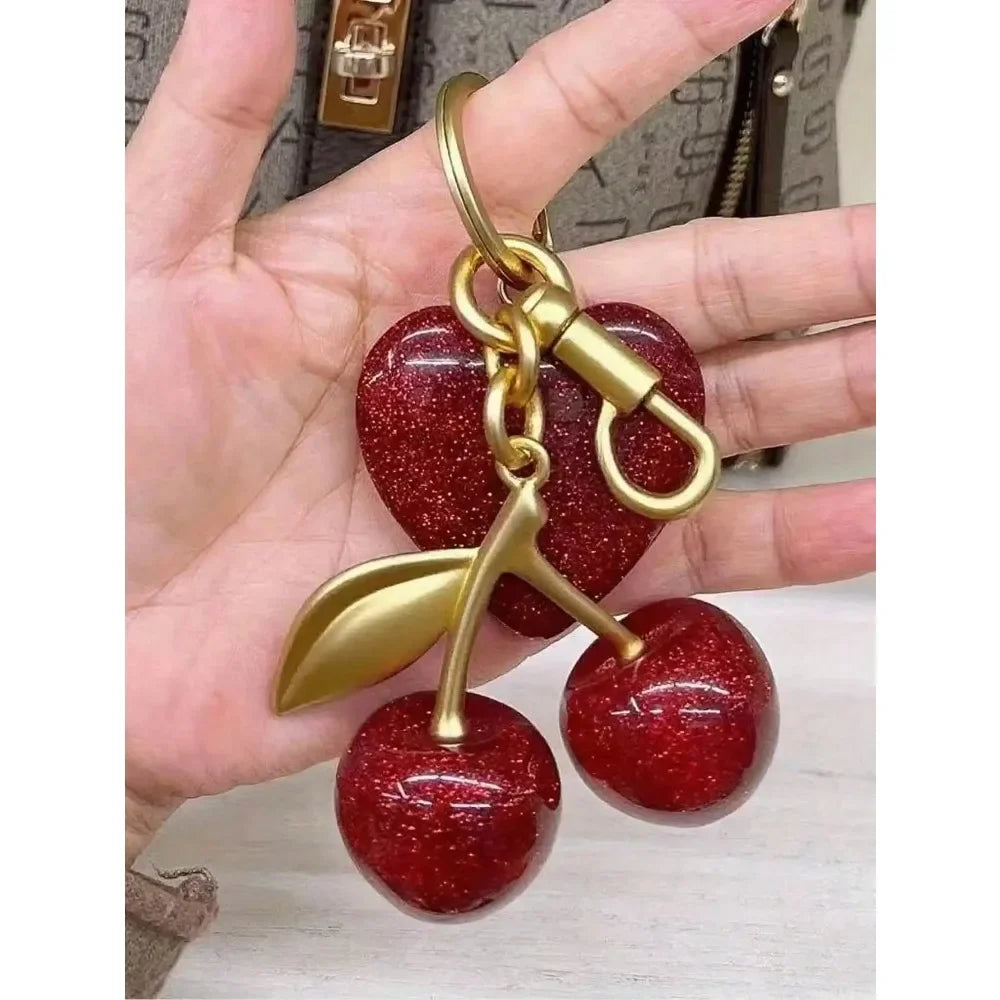 Fashion Delicious Red Cherry Keychain Summer Fruits Cherries Pendant Keyring For Women Men Jewelry Bag Key Accessories Gift
