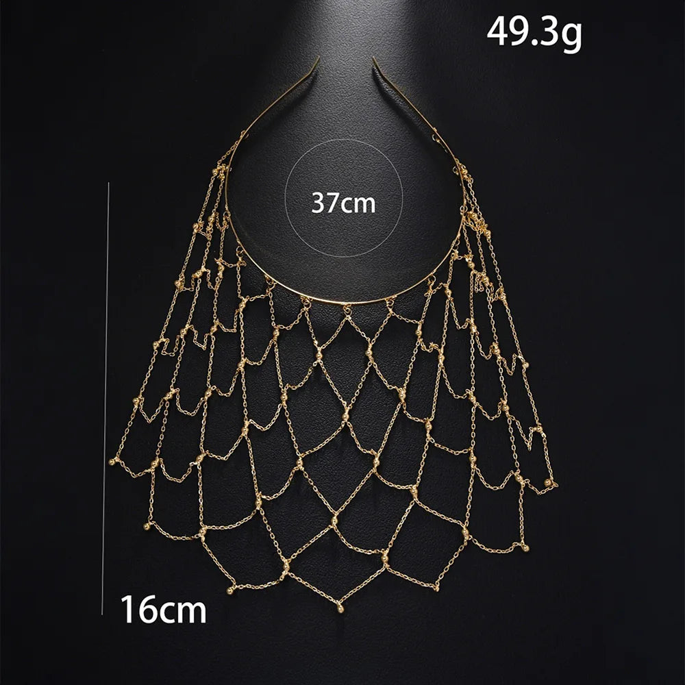Handmade Hollow Mesh Headpiece Cap Belly Dance Hair Accessories Fashion Design Tassel Metal Head Chain Hat Wedding Jewelry Gift