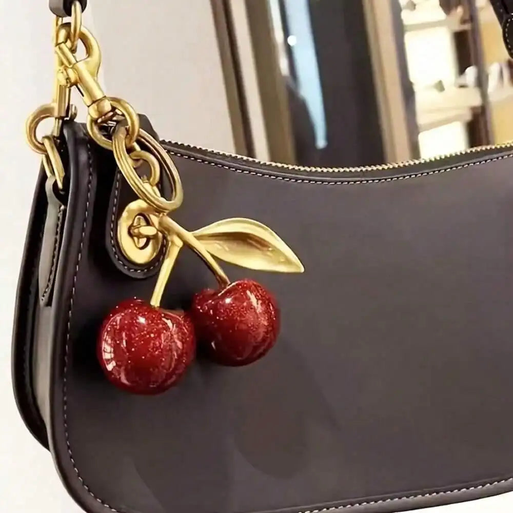 Fashion Delicious Red Cherry Keychain Summer Fruits Cherries Pendant Keyring For Women Men Jewelry Bag Key Accessories Gift