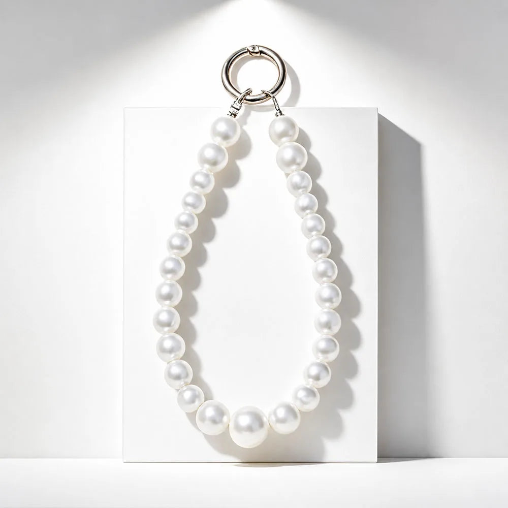 White Pearl Beaded Phone Crossbody Strap Fashion Hands-Free Shoulder Phone Long Lanyard for Women Universal Cell Phone Chains