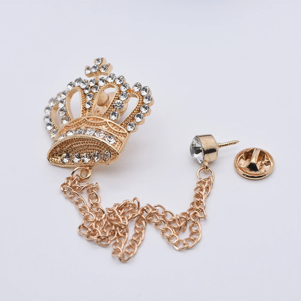 Vintage Crystal Star Snowflake Brooch for Men Tassel Chain Badge Fashion Suit Lapel Pins Elegant Jewelry Accessories