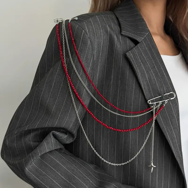 Women Elegant Luxury Pearl Pin Corsage Vintage Multi-layer Long Tassel Chain Brooch Safety Pins Party Jewelry Gift