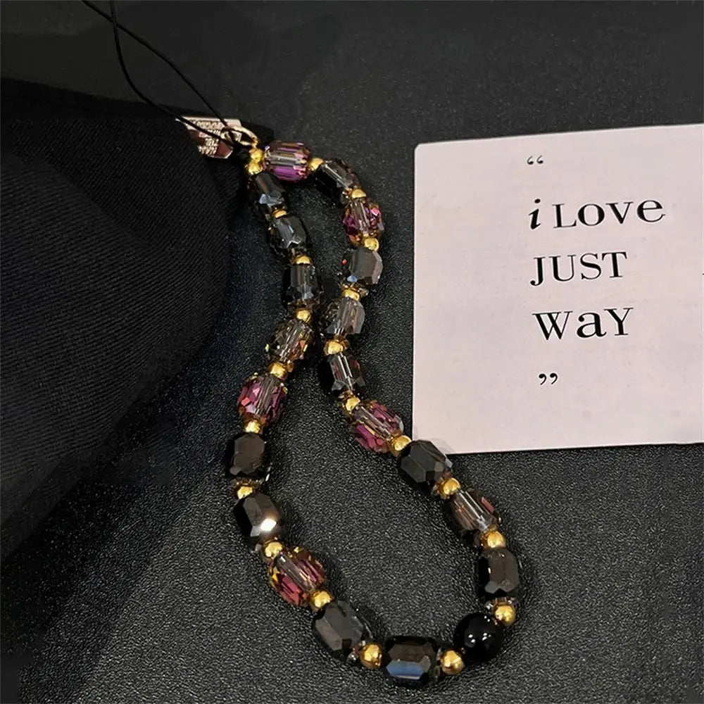 Luxury Black Gold Crystal Phone Chain Strap Bead Korean Bracelet For iPhone Samsung Accessories Hanging Rope Pendant Jewelry
