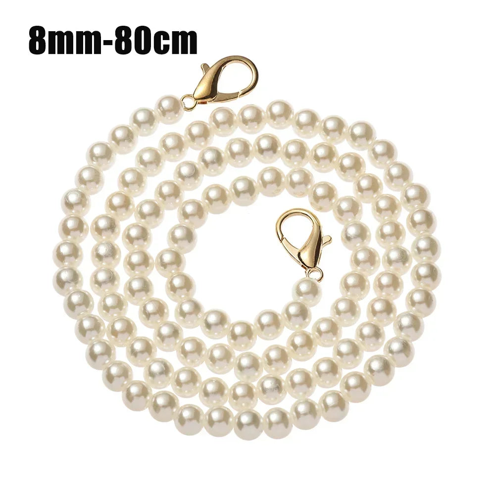 8/10mm Pearl Strap for Bags Handbag Handles DIY purse Replacement Long Beaded Chain for Shoulder Bag Straps Pearl Belt