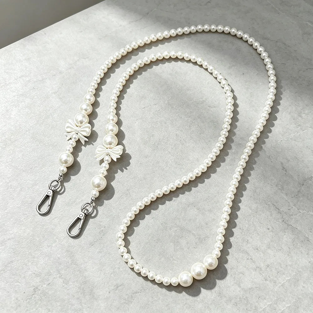 White Pearl Beaded Phone Crossbody Strap Fashion Hands-Free Shoulder Phone Long Lanyard for Women Universal Cell Phone Chains