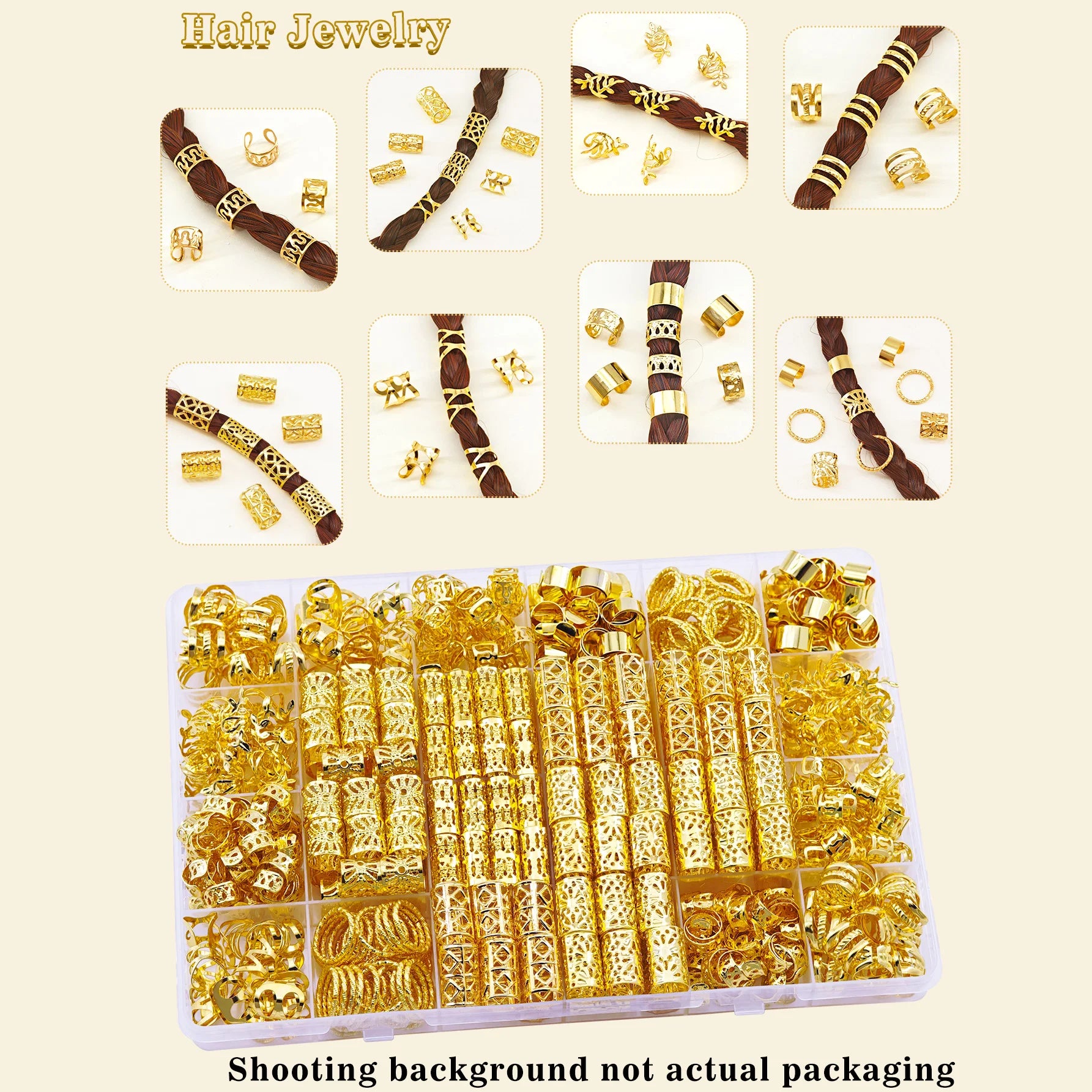 220pcs Elegant Golden Alloy Hair Jewelry for Braid Solid Color-Vintage-Inspired Accessories for Men&Women's Dreadlocks for party