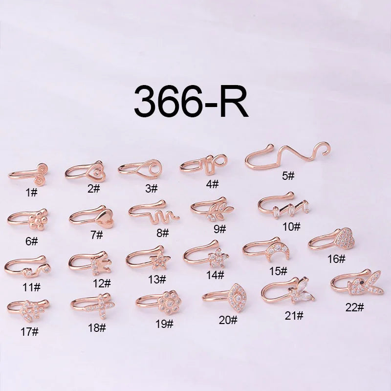 CZ Nose Cuffs Non Piercing Fake Nose Ring for Women Girls, Hypoallergenic Steel Lobe Lip Tragus Stackable Piercing Jewelry