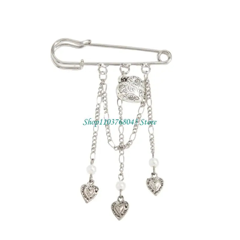R53F Pants Shortener Pin Alloy Tassels Safety Pin Decorative Brooch For Clothing Jeans Bag Decoration Sewing Accessories
