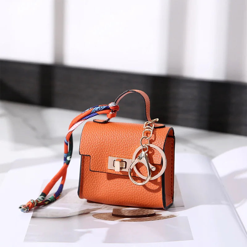 Mini Gorgeous Bag Pendant Cute Square Handbag Earphone Mini Premium Leather Creative Car Key Chain Pendant Decoration Gift Charm