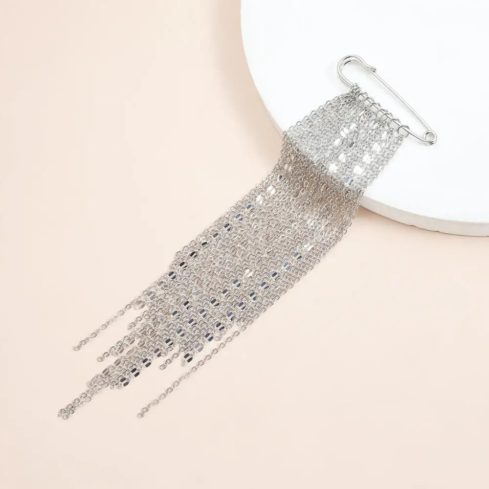 Exaggerated Silver Color Long Tassel Brooches Detachable Fixed Clothes Pin Tighten Buckle Trouser Leg Accessories Jewelry Women