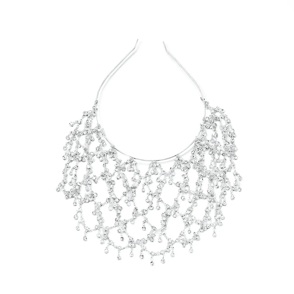 Romantic Mesh Hairband Luxury Nightclub Design Rhinestone Mesh Hair Chain Princess Ball Accessory Headwear for Women