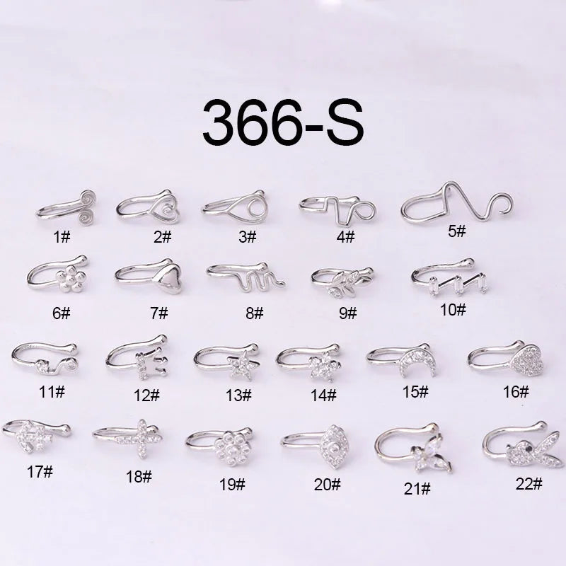CZ Nose Cuffs Non Piercing Fake Nose Ring for Women Girls, Hypoallergenic Steel Lobe Lip Tragus Stackable Piercing Jewelry