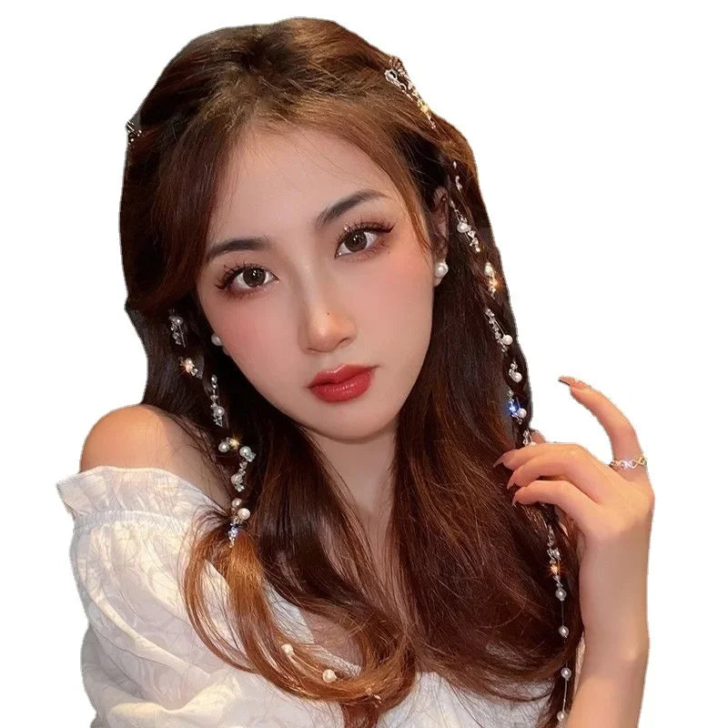Elegant 2023 New High-End Feel Pearl Hair Accessories Women's Popular Web Red Hair Ties Silk Band Goddess Hair Accessories
