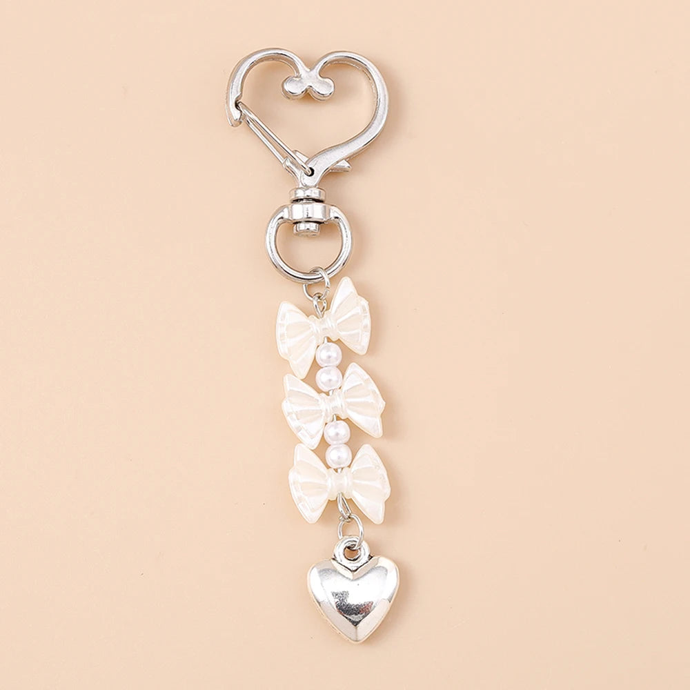 Aihua Cute Y2K Metal Shell Love Heart Key Chain Pearl Key Ring for Women Girl Handbag Pendants DIY Handmade Jewelry Accessories