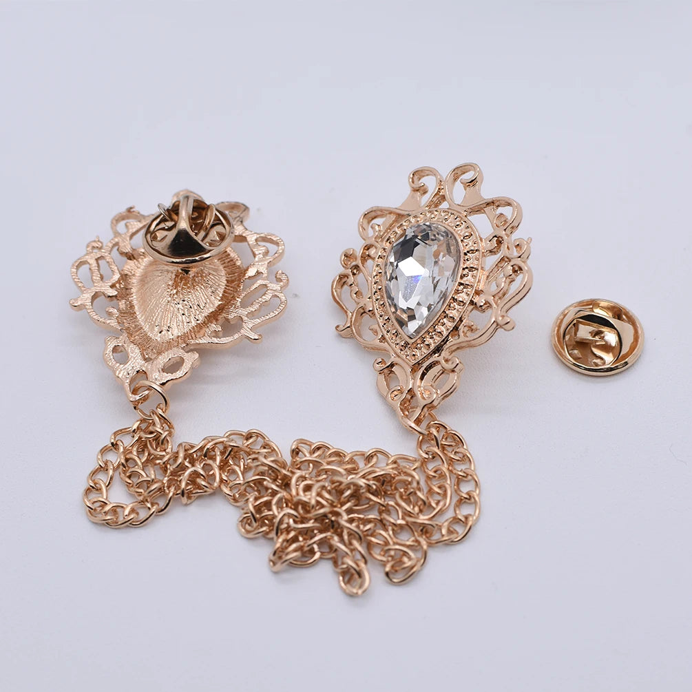 Vintage Fixed Wings Brooch Jewelry Luxury Tassel Chain Female Neckline Dress Shirt Collar Pin Decoration Men Women Accessories