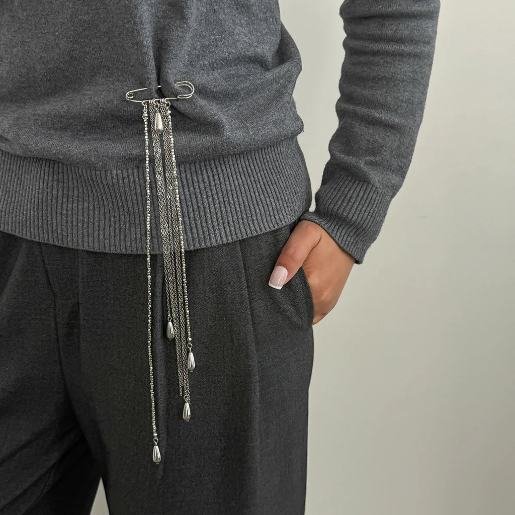Long Tassel Metal Chain Brooch Unique Trendy Design Drip Shaped Multi-chain Pin Suit Clothing Accessories Gifts