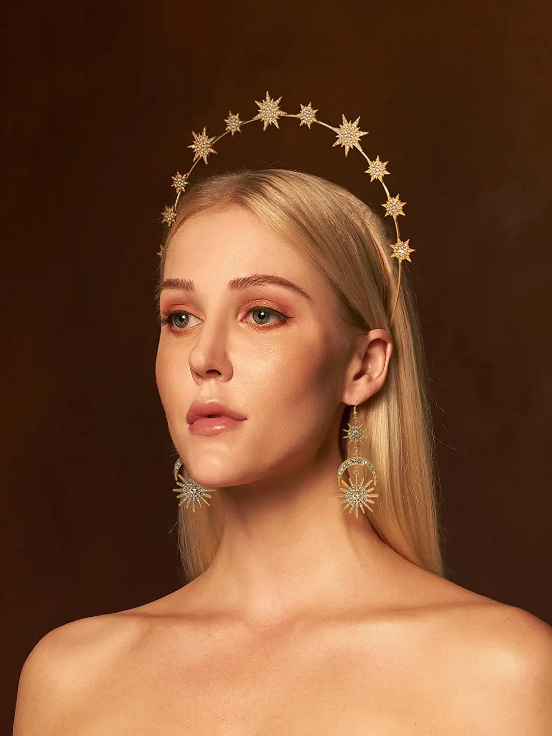 Halo Crown Stars Goddess Crown Halo Headband  and Crowns for Women Boho Bridal Wedding Headpiece