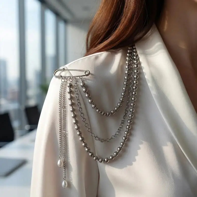Women Elegant Luxury Pearl Pin Corsage Vintage Multi-layer Long Tassel Chain Brooch Safety Pins Party Jewelry Gift