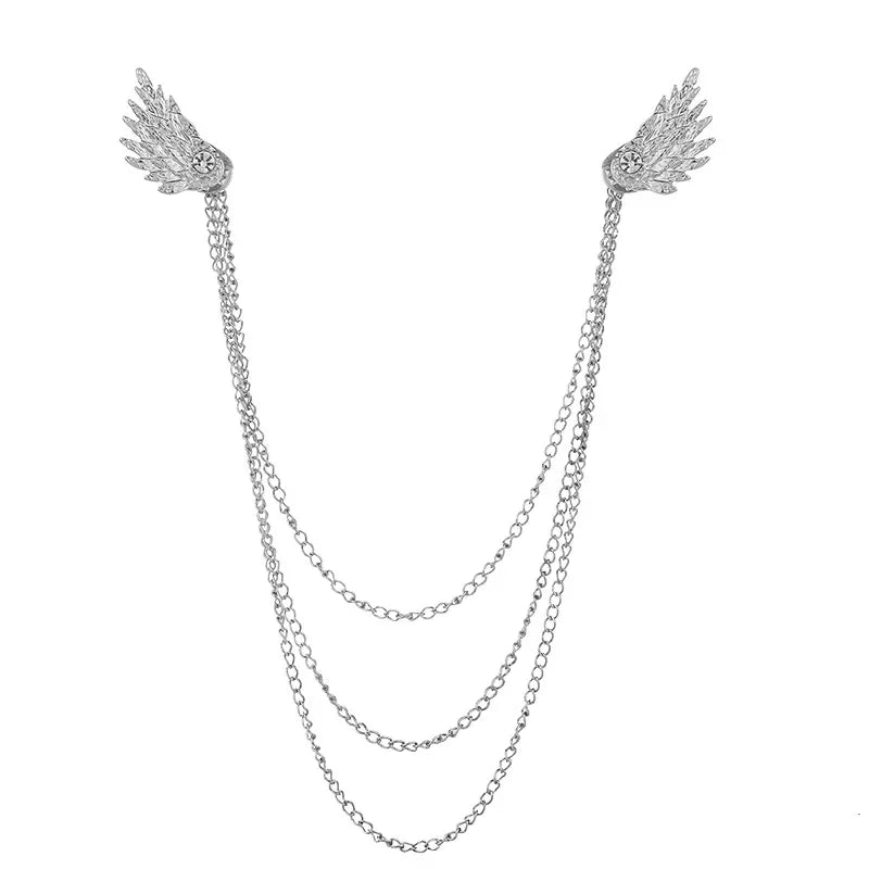 Vintage Fixed Wings Brooch Jewelry Luxury Tassel Chain Female Neckline Dress Shirt Collar Pin Decoration Men Women Accessories
