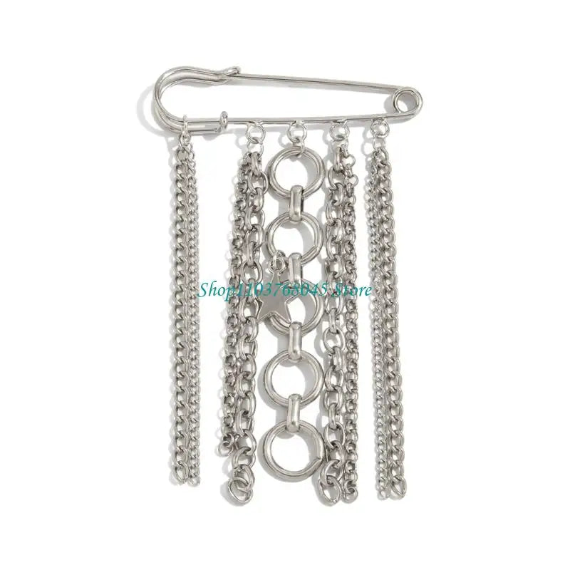 R53F Pants Shortener Pin Alloy Tassels Safety Pin Decorative Brooch For Clothing Jeans Bag Decoration Sewing Accessories