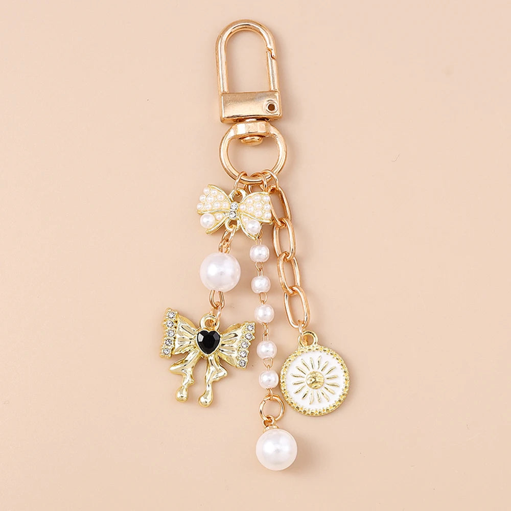 Aihua Cute Y2K Metal Shell Love Heart Key Chain Pearl Key Ring for Women Girl Handbag Pendants DIY Handmade Jewelry Accessories