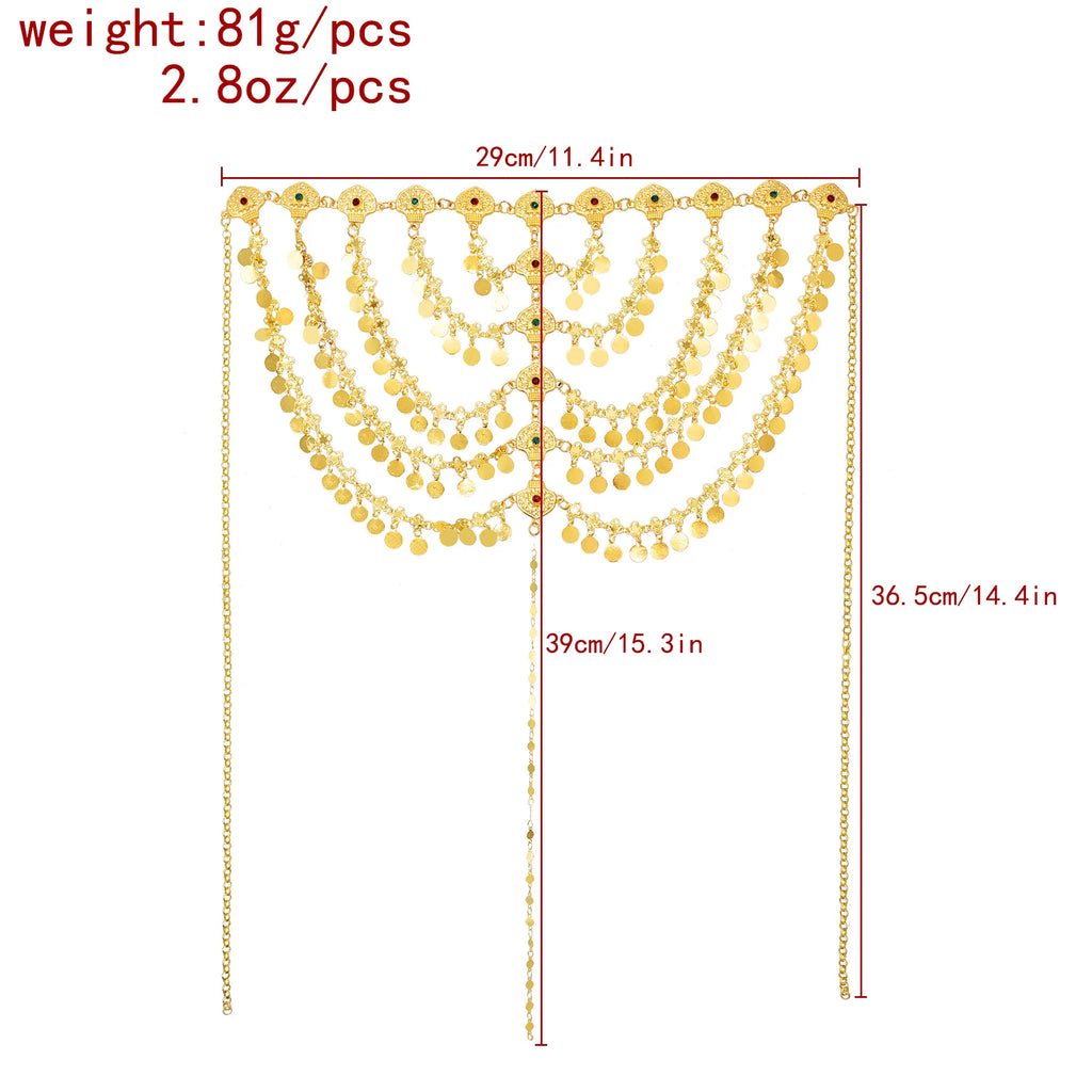 Ethnic Gold Plated Multi Layer Chain Geometry Tassel Headband Arabic Turkey Kurdish Hair Jewelry Wedding Festival Head Wear Gift