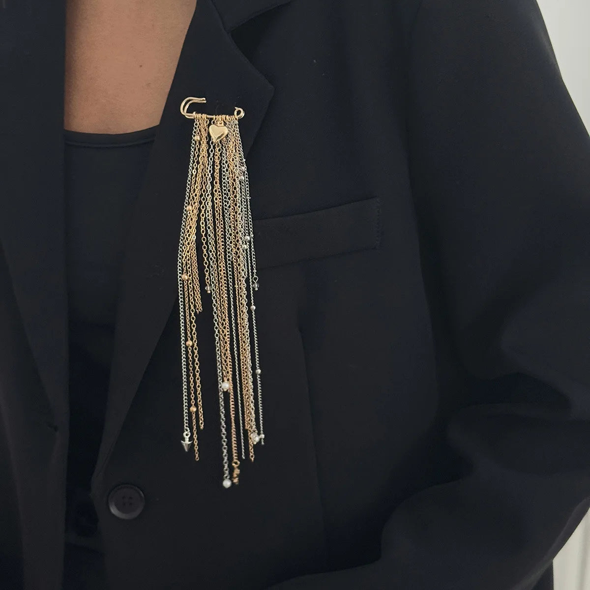 Love Heart Pendant Safety Pin for Pants Shortening Decorative Chain Tassel Hem Clip Versatile Minimalist Metal